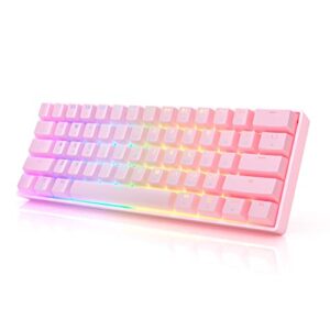 HK Gaming GK61 Mechanical Gaming Keyboard 60 Percent | 61 RGB Rainbow LED Backlit Programmable Keys | USB Wired | For Mac and Windows PC | Hotswap Gateron Optical Brown Switches | Pink