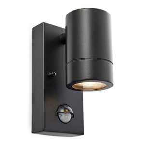 National Lighting PIR Outside Lights - Outdoor Security Lights - Matt Black Motion Sensor Presence Detector External Lantern Light - IP44 Rated 7W 240V LED GU10 Lamp (Not Included)            [Energy Class A]