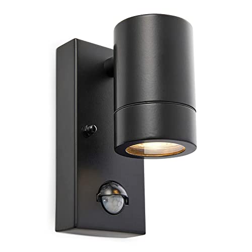 National Lighting PIR Outside Lights - Outdoor Security Lights - Matt Black Motion Sensor Presence Detector External Lantern Light - IP44 Rated 7W 240V LED GU10 Lamp (Not Included)            [Energy Class A]