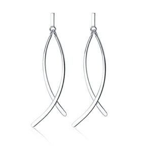 SLUYNZ 925 Sterling Silver Dangle Earrings for Women Girls Bar Earrings Flat Bar Earrings Curve Line Earrings Drop