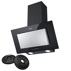CIARRA CBCB6736D Class A Angled Cooker Hood 60cm Black with CBCF002X2 Carbon Filters Chimney Vent Hood with LED Lights Ducted & Ductless Wall Mounted Kitchen Extractor Fan            [Energy Class A]