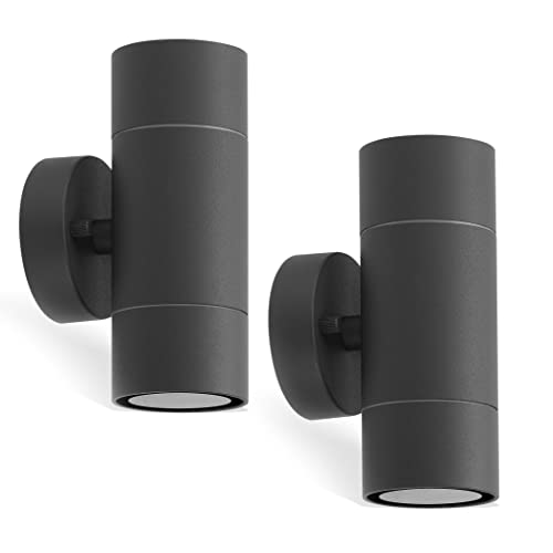 Genghis Khan [2 Pack] Outdoor Wall Light Wall Sconce 35W IP54 Waterproof Modern Up&Down Wall Lamp Stainless Steel Aluminum Alloy Cylinder Design for Indoor and Outdoor (Black)