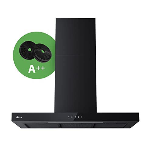 CIARRA CBCB9102 Touch Control Chimney Cooker Hood 90cm 650 m³/h with CBCF003 Carbon Filters Wall Mount Black Range Hood Recirculating Kitchen Extractor Fan            [Energy Class A++]