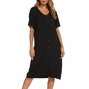 Jecarden Women's Maternity Nightgowns Short Sleeve Hospital Childbirth Nightgown Sleepwear Modal Cotton Nightgown with Comfortable Buttons
