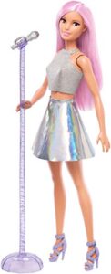 Barbie Pop Star Doll Dressed In Iridescent Skirt with Microphone and Pink Hair