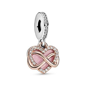 Pandora Moments Women's 14k Rose Gold-Plated and Sterling Silver Sparkling Infinity Heart Dangle Charm for Bracele