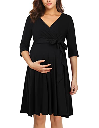 KOJOOIN Womens Maternity Dress Nursing Dresses Pregnancy Dress Breastfeeding Dress 3/4 Sleeve A-Line V-Neck Dress