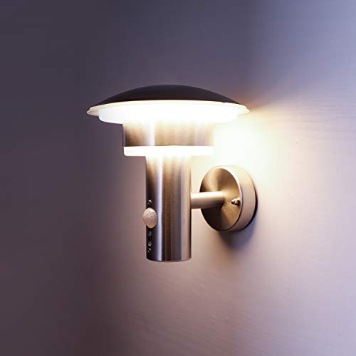 NBHANYUAN Lighting® Outdoor LED Wall Light with Motion Sensor Outside Lights Mains Powered PIR Stainless Steel External Weatherproof 3000K Warm White Light for Front Door