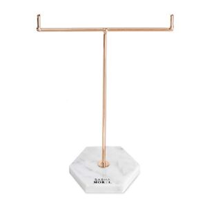 Sasha Morel Jewellery Organiser Tree Stand - Solid Marble Stainless Steel Hanging Storage for Earrings Holder