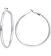 3 Pairs Silver Hoops Earrings for Women, 925 Sterling Silver Post Hoop Earrings, Large Hoop Earri...