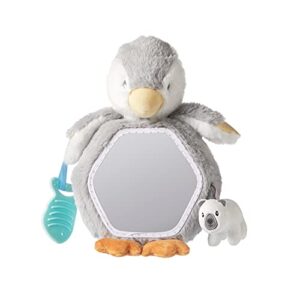 Nuby Penguin Tummy Time Mirror – Interactive Baby Toy with Baby-Safe Mirror | Teether | Rattle Sounds (Grey)
