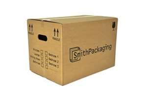 SmithPackaging 10 Large Strong Cardboard Packing Moving House Boxes 51cm x 29cm x 29cm with Carry Handles and Room Lis