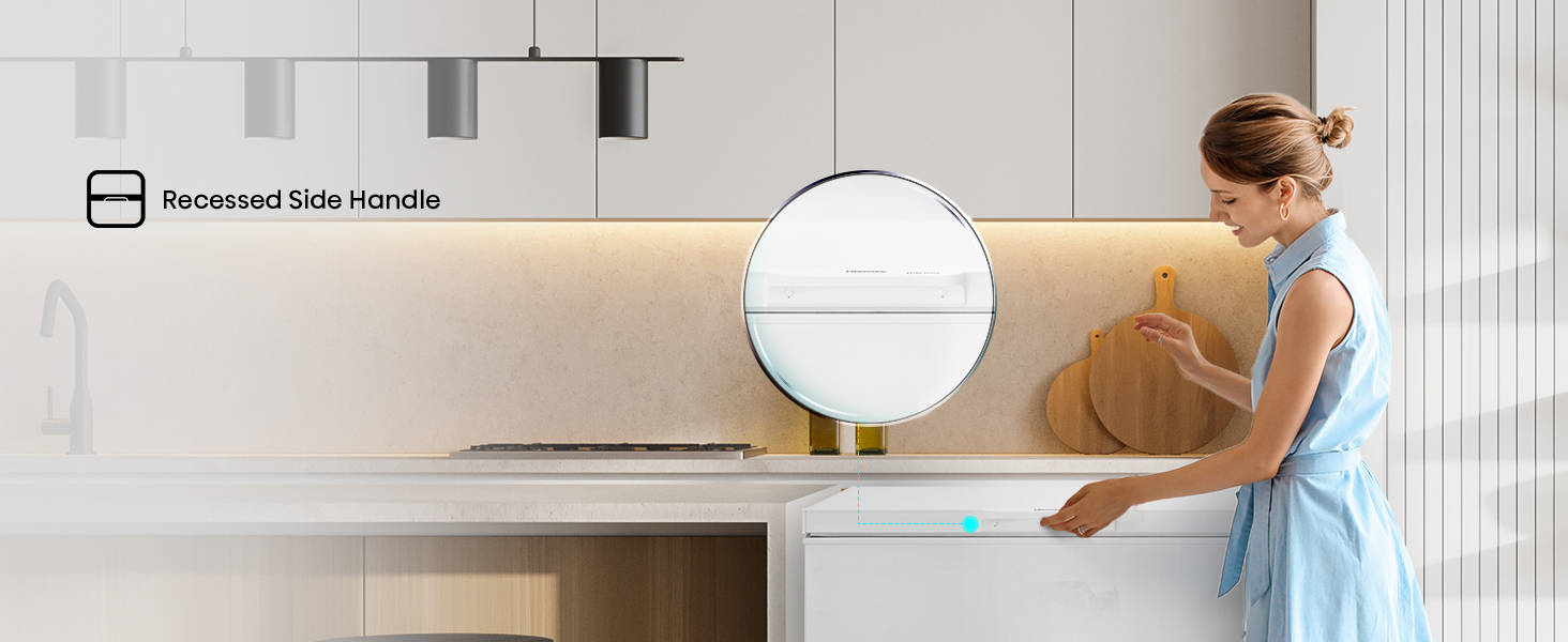 Recessed side handle is designed for easy grip, and convenient door opening.