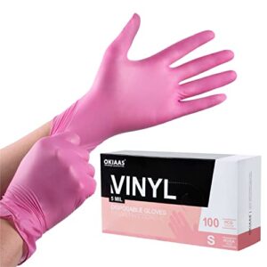 OKIAAS Pink Disposable Gloves S|Latex-Free Vinyl Gloves for Household