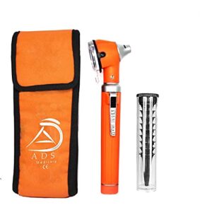 ADS Medi Care Mini Otoscope ENT Fiber Optic Medical Diagnostic Examination with Complementary Ear Cleaner (Orange)