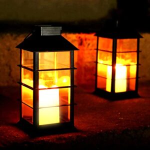 Tomshin-e Outdoor Solar Lanterns Garden Hanging Flickering Candle Lights Solar Powered for Patio Yard Lawn Backyard Pathway Courtyard Ornaments