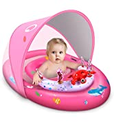 LAYCOL Baby Swimming Float with UPF50+ Sun Protection Canopy & Toy Play Console, Inflatable Baby ...