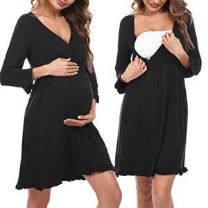 Bresdk Women's Maternity Nightdresses Breastfeeding Nightshirt Soft Nursing Nightgown Ladies Labor Nightwear Delivery Gown Sleep Shirt Loungwear for Pregnant Hospital S-XXL