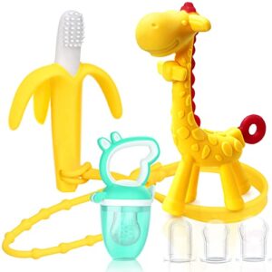 TitaCare Natural Organic Baby Teething Toys Giraffe Banana Teether Set (Yellow3)