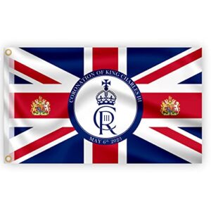 Large 5x3FT Union Jack Flag New King Charles III Cypher British Monarch Sovereign Coronation Celebration Britain Flag Garden Street Pub Outdoor Decorations
