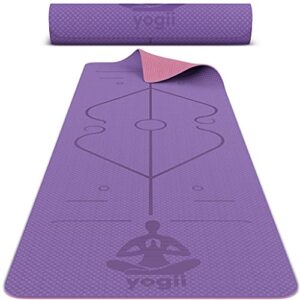 Yogii Yoga Mat - Premium TPE Pilates Mats - 183 x 61 x 0.6cm Eco Friendly Non Slip Yoga Mat Thick - Exercise Mat for Home - Gym Mats for Home - Thick Yoga Mats for Women and Men - Pink/Purple