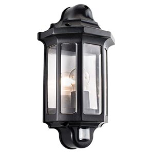 National Lighting Black Outdoor Security Lights - PIR External Wall Light - Motion Sensor Presence Detector Half Lantern Garden Porch Wall Lamp - IP44 Rated 60W GLS ES or LED E27 (Not Included)            [Energy Class A]