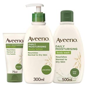 Aveeno Daily Moisturising Steps Skin Care Regime Set Body Wash Body Lotion and Hand cream Nourishes Sensitive and Dry Skin