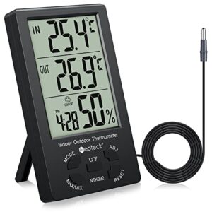 Neoteck Thermometer Hygrometer LCD Digital Indoor Outdoor Hygrometer Humidity Thermometer Temperature Meter Min/Max Value 1.5m Sensor Wire for Management of Air Conditioning Office Hotel Room Black