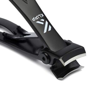 KLIPP Nail Clippers for Thick Nails – 15 mm Wide Jaw Fingernail and Toenail Cutter with Curved Stainless-Steel Blades and Black Vacuum Coating – Podiatry Tool for Manicure Pedicure Toe Nail Care