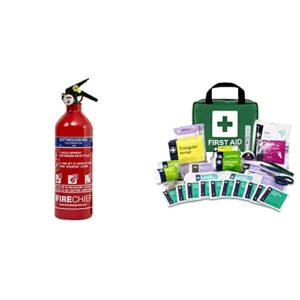 Firechief FAP1 1kg Powder Fire Extinguisher | ABC Powder Extinguisher With Kitemark Approval | Multi-Purpose Fire Extinguisher Fo & LEWIS-PLAST 90 Piece Premium First Aid Ki