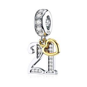DALARAN Sterling Silver Charms for Pandora 16 18 21st 30th 40th 50th 60th Birthday Charm with Gold Hea