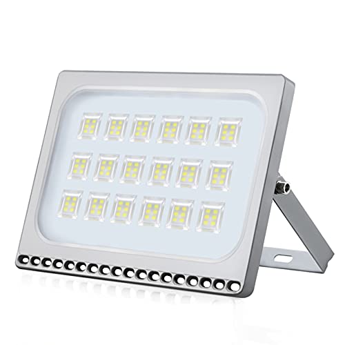 NIKEEYEN 100W Led Floodlight Outdoor Security Lights Waterproof IP65 10000LM 6500K Cold White LED Flood Lights Outdoor Wall Light for Yard Garage Warehouse Basketball Court Playground            [Energy Class F]
