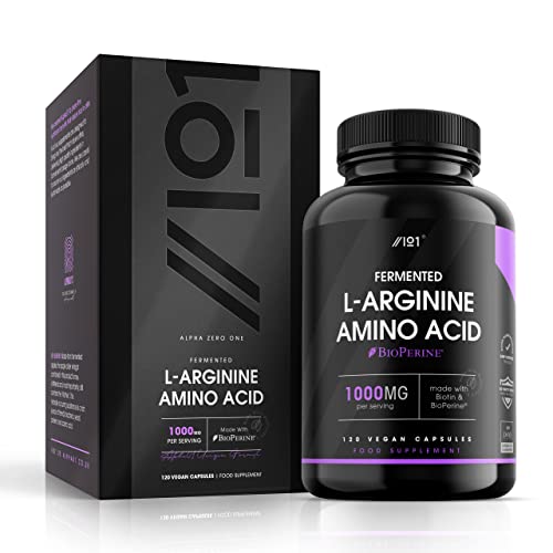 L-Arginine 1000mg - Potent Amino Acids - Naturally Fermented L Arginine - Made with BioPerine® & Biotin