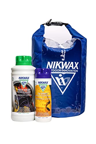 Nikwax Outdoor Protection Kit - cleaning and waterproofing for clothing - includes: Tech Wash 1L | TX.Direct 300ml | FREE 10L Dry Bag