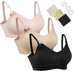 HOFISH 3PACK Full Bust Seamless Nursing Maternity Bras Bralette S-XXL with Extra Bra Extenders & Clips