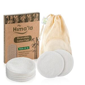 Hima'la Reusable Makeup Remover Pads 22 Pcs with Washable Laundry Bag | Bamboo Reusable Make Up Remover Pads - Eco Friendly Soft & Gentle Reusable Cotton Pads Makeup Remover | All Skin Types