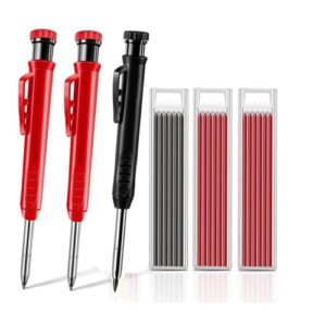 Himtop 3 Pieces Solid Carpenter Pencil with 18 Refill