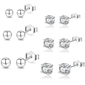 Sterling Silver Stud Earrings For Women 6 Pairs Gold Ball Earrings Hypoallergenic Tiny Cartilage Gold Earrings Studs Set With Cubic Zirconia For Girls Women Men 2/3/4 mm EXGOX