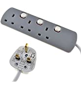 kenable 4 Gang Way UK 13A Trailing Socket Mains Power Extension Lead White 0.5m 50cm [0.5 metres]