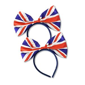 Lizzy 2Pcs Union Jack Bow Headband Headbopper | King Charles III Ascent Coronation 2023 | Hair Accessory For Fancy Dress Costumes Royal Event Indoor or Outdoor Street Party