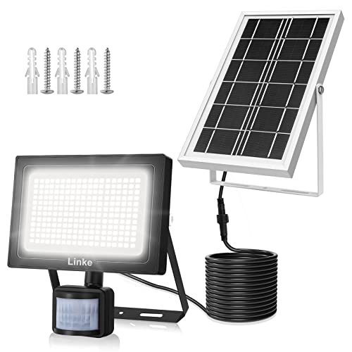 Linke Solar Security Lights Outdoor Motion Sensor 30W 5000mAh Bright PIR Solar Flood Lights 2700K/4000K/6000K Adjustable IP66 Waterproof Battery Wall Light with 5M Cable for Garden Door Yard Entrance            [Energy Class F]