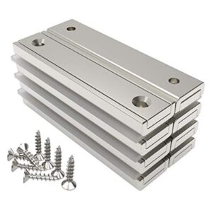 Magnetpro 8 Pieces Rectangular Magnets 70 LB Force 60 x 13.5 x 5 mm with Countersunk Hole and Steel Capsule