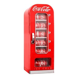 Koolatron Coca-Cola Retro Vending Machine Style 10 Can Mini Fridge with Display Window AC/DC Portable Beverage Cooler for Soft Drink Cans Includes 12V and AC Cords