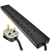 kenable 2 Gang Way UK 13A Trailing Socket Mains Power Extension Lead Black 1m [1 metres]