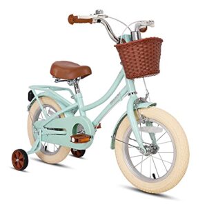 STITCH 12 & 14 & 16 & 18 Inch Kids Bike with Basket & Training Wheels for 2-9 Years Old Girls & Boys (Green & Pink)…