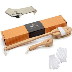 Belula Premium Dry Brushing Body Brush Set- Natural Boar Bristle Body Brush