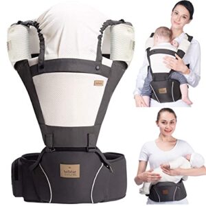 Bebamour Baby Carrier Newborn to Toddler Front and Back Baby Carrier Hipseat with Head Hood