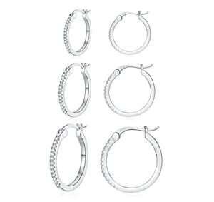 Sterling Silver Hoop Earrings -3 Pairs Hypoallergenic Silver Hoop Earrings