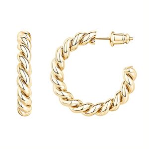 PAVOI 14K Gold Plated 925 Sterling Silver Twisted Rope Round Hoop Earrings in Rose Gold