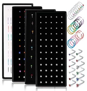 YADOCA 200 Pcs Stainless Steel Nose Ring Studs Set for Women Girls 22G Nose Hoops 8 mm Cartilage Septum Lip Nose L-Shaped Bars Piercing Jewelry 1.5mm 2mm 2.5mm